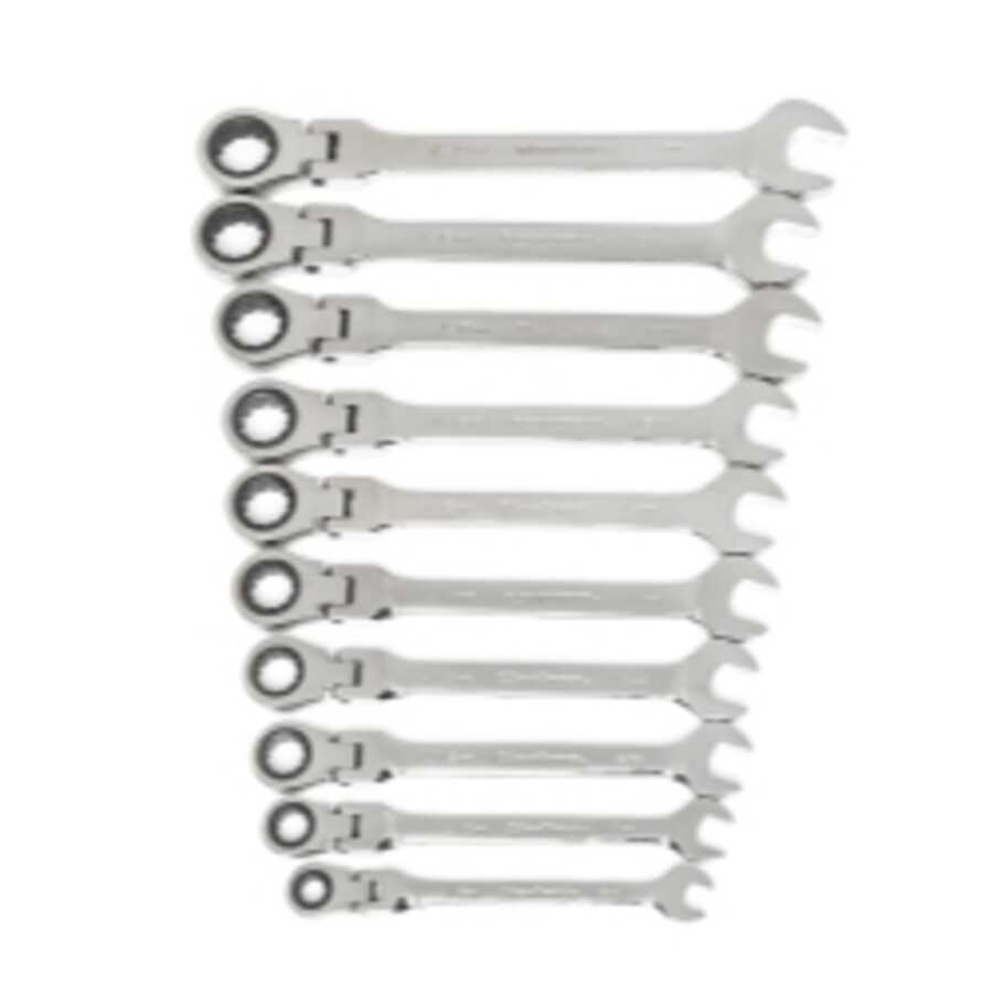 10PC Metric Flex-Head Ratcheting Wrench Set