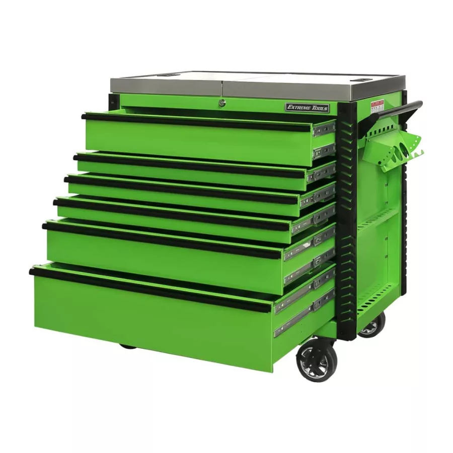41" 6 Drawer Slide Top Tool Cart, Lime Green