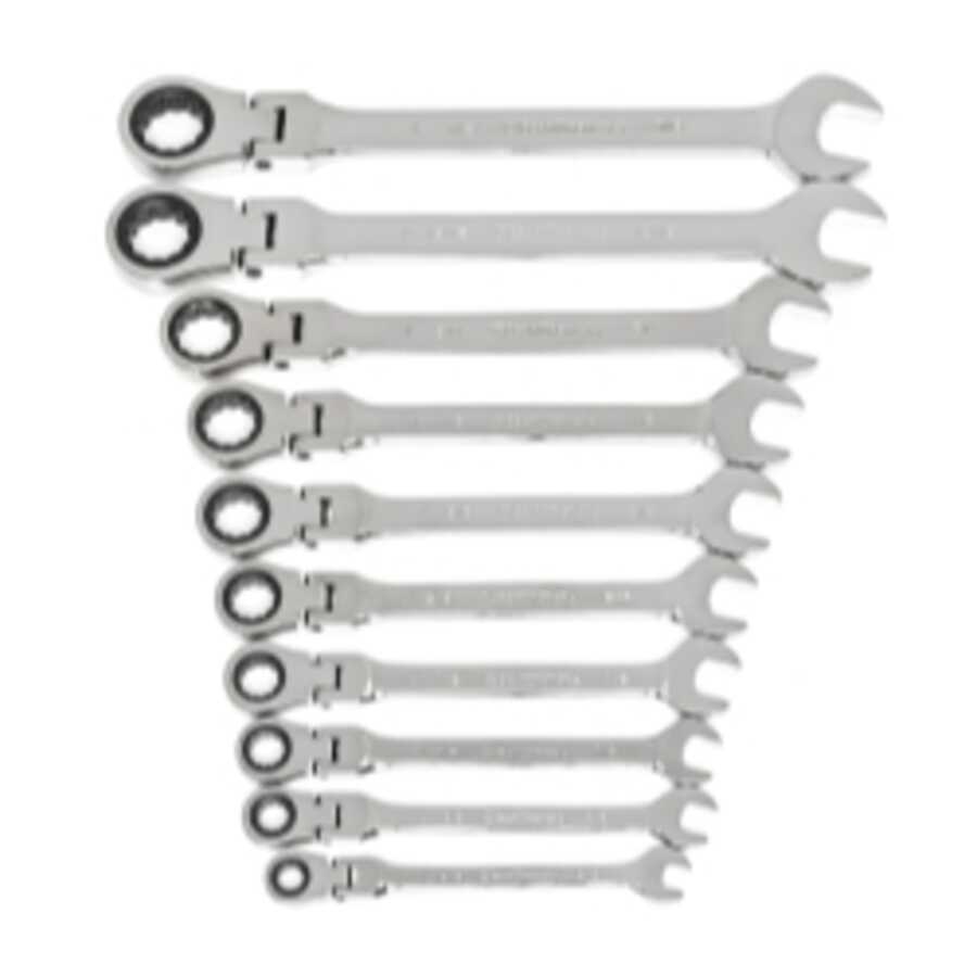 10PC SAE Flex-Head Ratcheting Combination Wrench