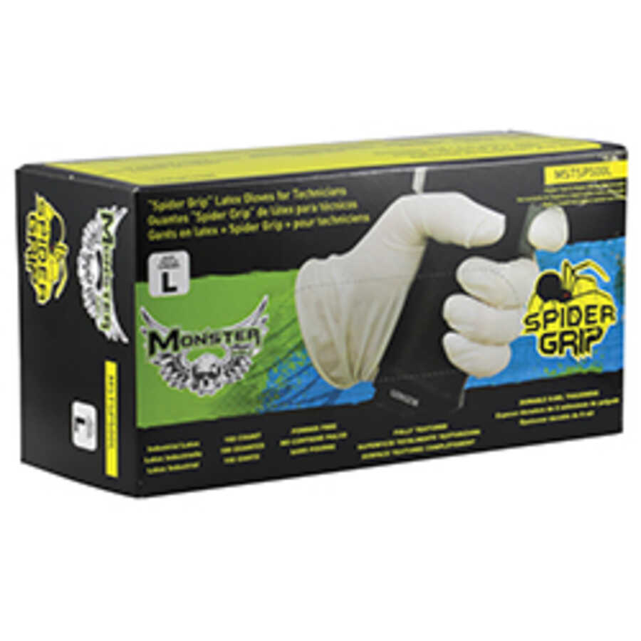 SPIDER GRIP LATEX GLOVES, 100/BOX, MEDIUM