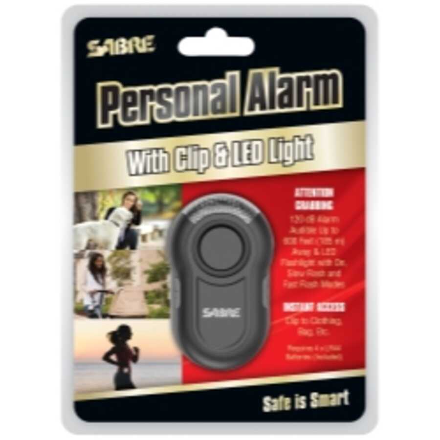 SABRE Black Personal Alarm with Clip & LED Light