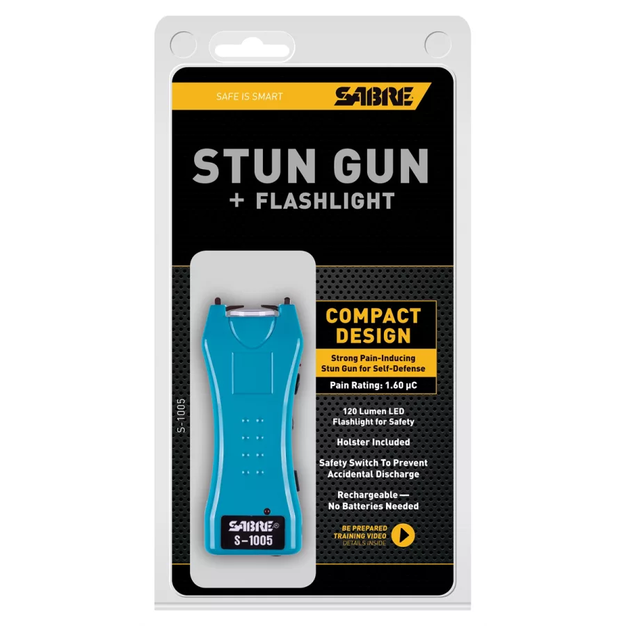 SABRE Teal Dual Capacitor Stun Gun with Flashlight SABRE Teal Dual Capacitor Stun Gun with Flashlight