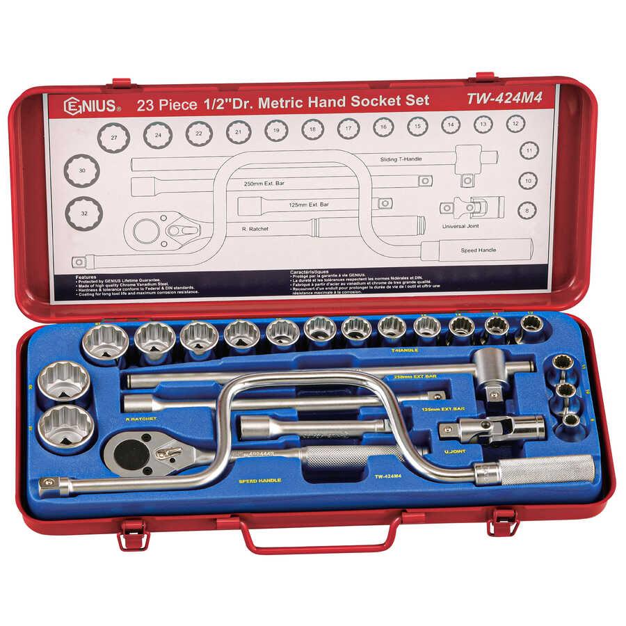 23PC 1/2" Dr. Metric Hand socket set