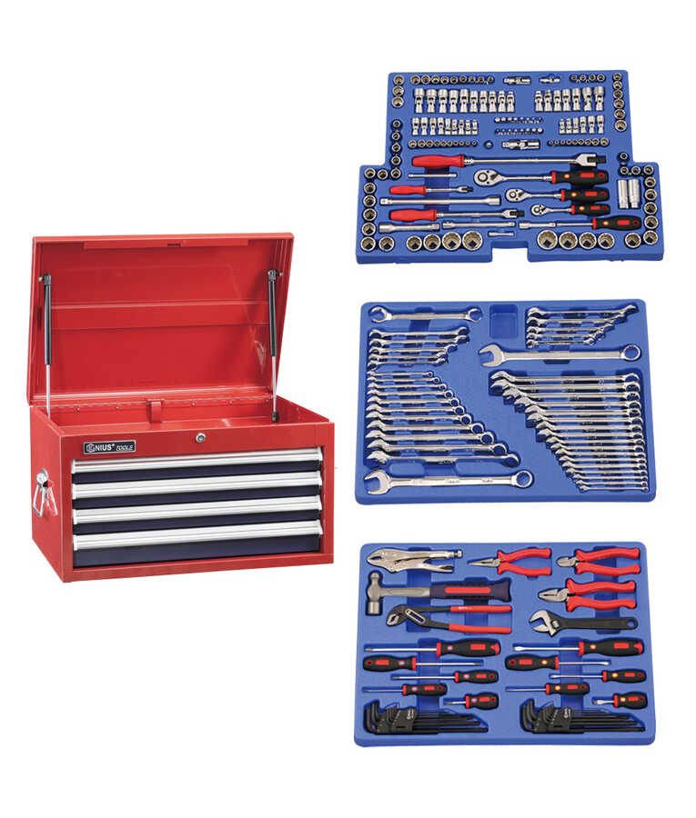 215PC Metric & SAE Tool Set with 4 Drawers Top Che