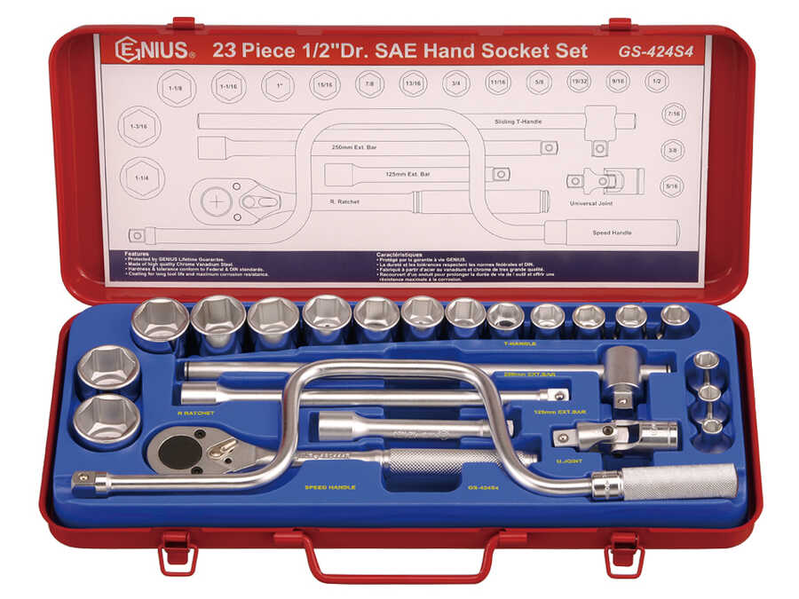 23PC 1/2" Dr. SAE Hand Socket Set
