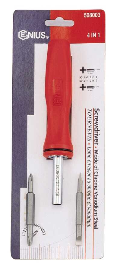 4 IN 1 Screwdriver, #1,#2, 0.8x5.0mm,1.Ox6.Omm