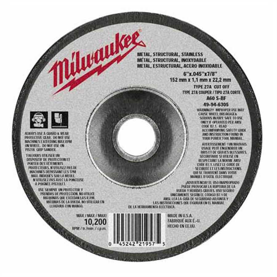 6"X.045"X7/8" (TYPE 27) CUT-OFF WHEEL (A60T)