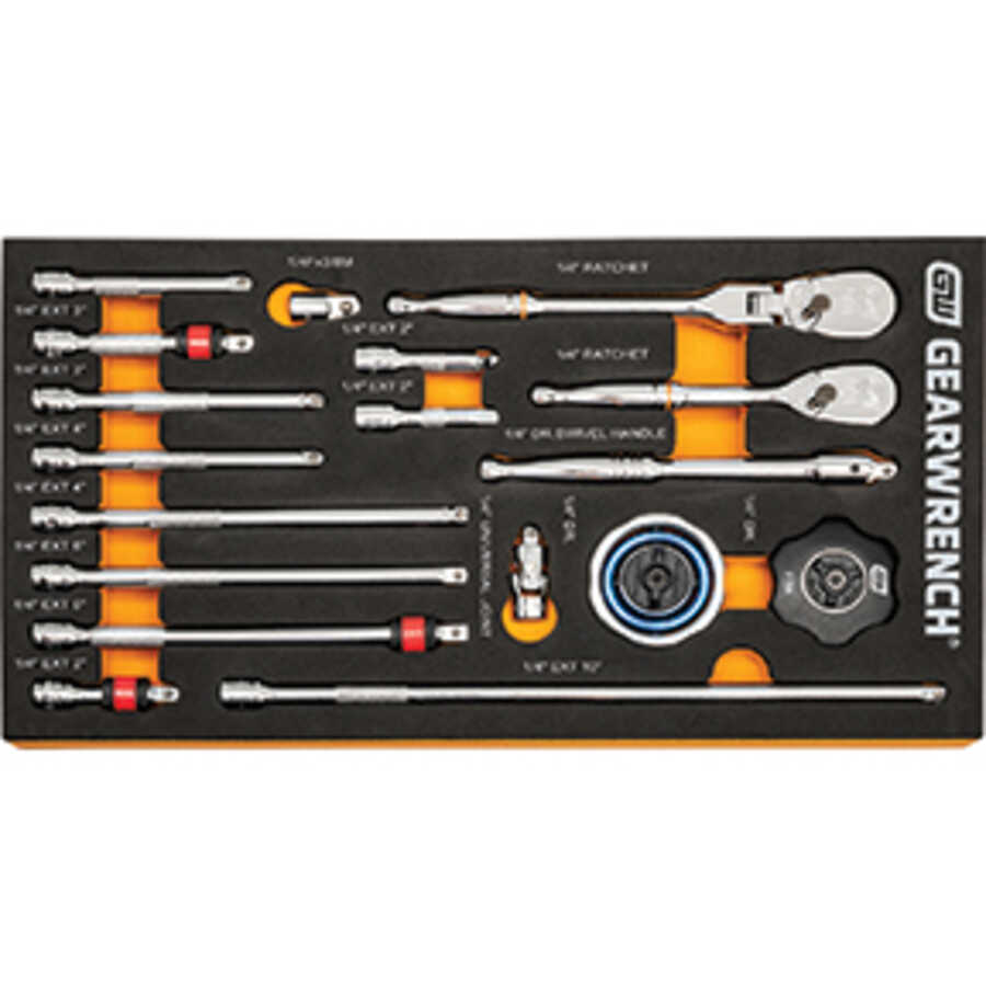 18 Piece 1/4" 90-Tooth Ratchet & Drive Tool Set with Foam
