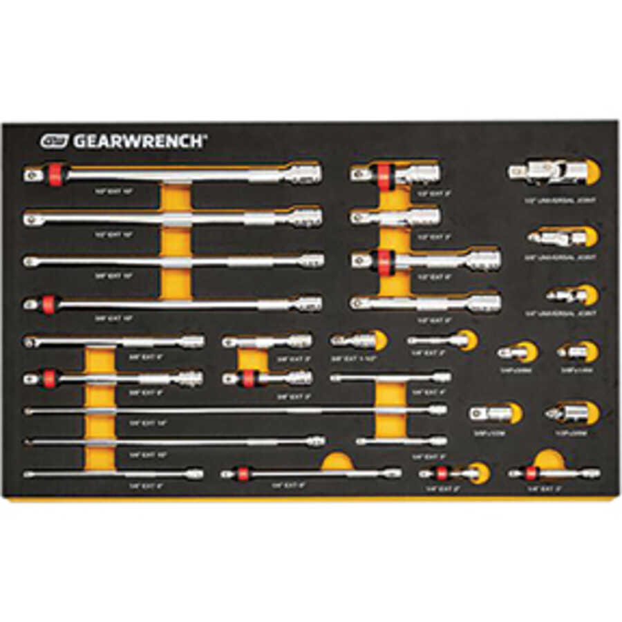 29 Pc 1/4", 3/8", 1/2" Dr Master Chrome Drive Tool Accessory set
