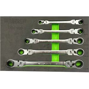 5 PC. DOUBLE DEEP SPLINE FLEX HEAD RATCHETING WRENCH SET - METRI
