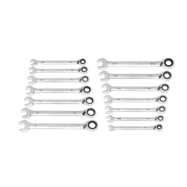 14 Pc. 90-Tooth 12 Point SAE Reversible Ratcheting Wrench Set