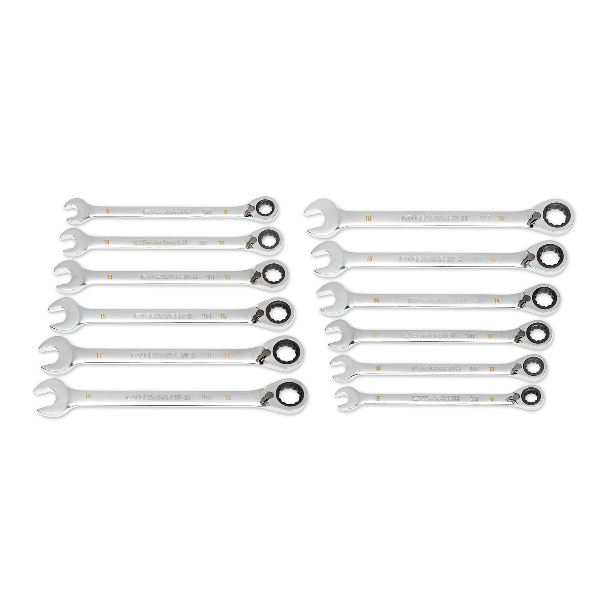12 Pc. 90-Tooth 12 Point Metric Reversible Ratcheting Wrench Set