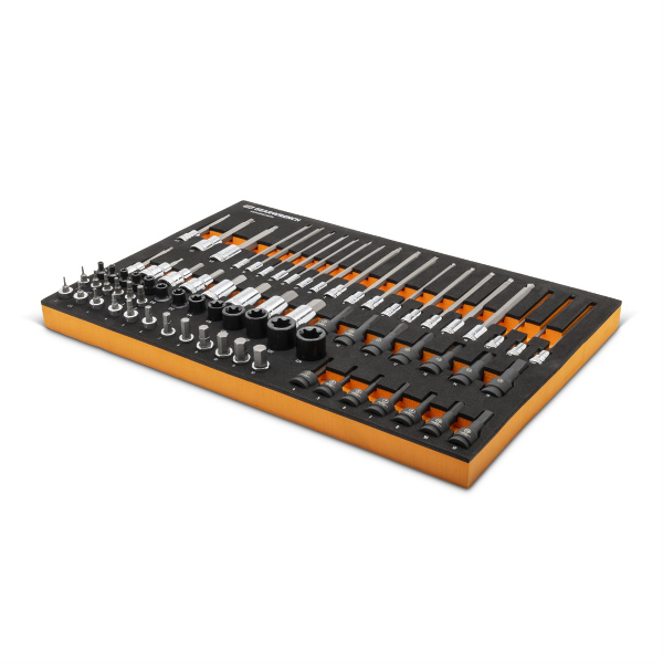 74 Piece 1/4”, 3/8”, 1/2” Drive Metric Bit Socket Set in Foam