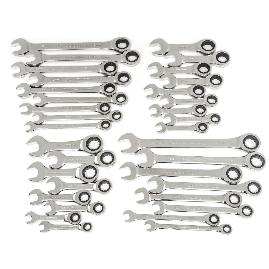 34 Pc. 12 Point Standard & Stubby Ratcheting Combination SAE/Met