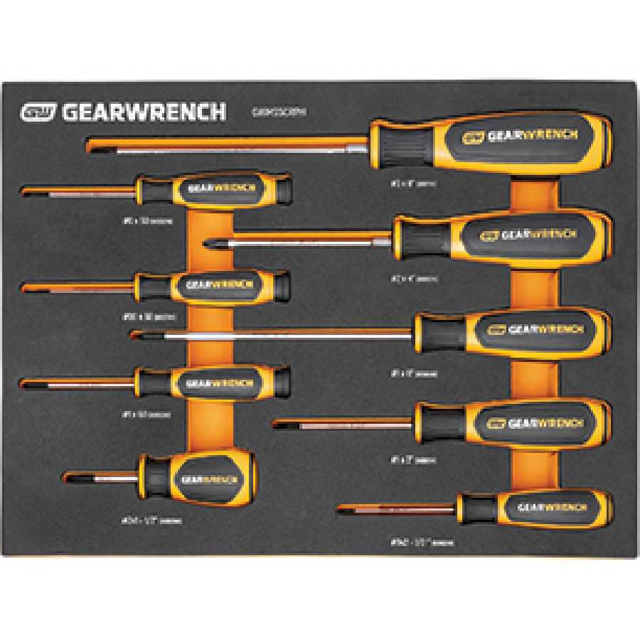 9 Pc Phillips Dual Material Screwdriver Set in Foam Storage Tray