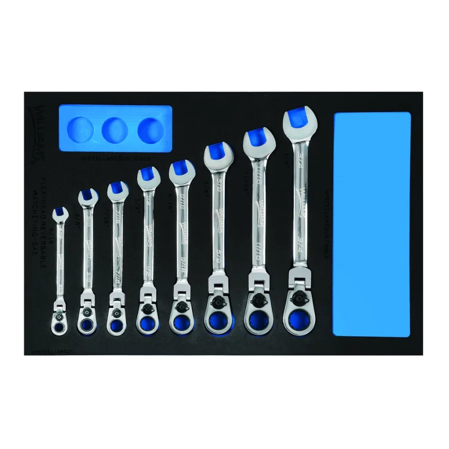 (image for) 8 pc SAE Ratcheting Combination Wrench Set in 1/3 Foam Drawer In