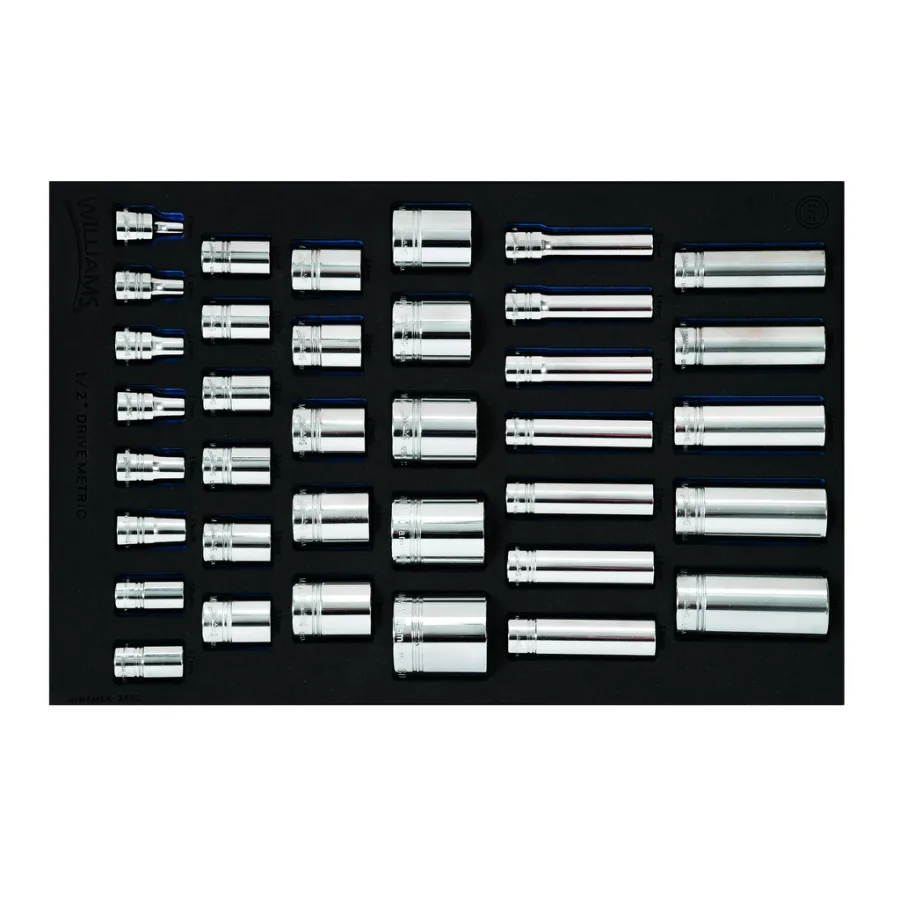 (image for) 36 pc 1/2 Drive 12-Point Metric Shallow & Deep Socket Set in 1/3
