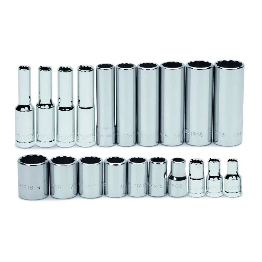 25 pc 1/4" Drive 12-Point SAE Deep Socket Set on Rail and Clips (image for) 25 pc 1/4" Drive 12-Point SAE Deep Socket Set on Rail and Clips