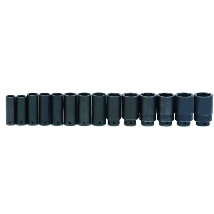 (image for) 13 pc 1/2" Drive -Point SAE Deep Impact Socket Set on Rail and C