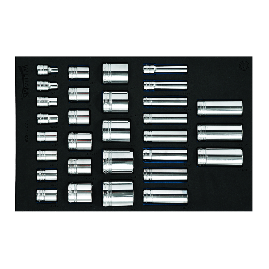 30 pc 1/2" Drive 12-Point SAE Shallow & Deep Socke...
