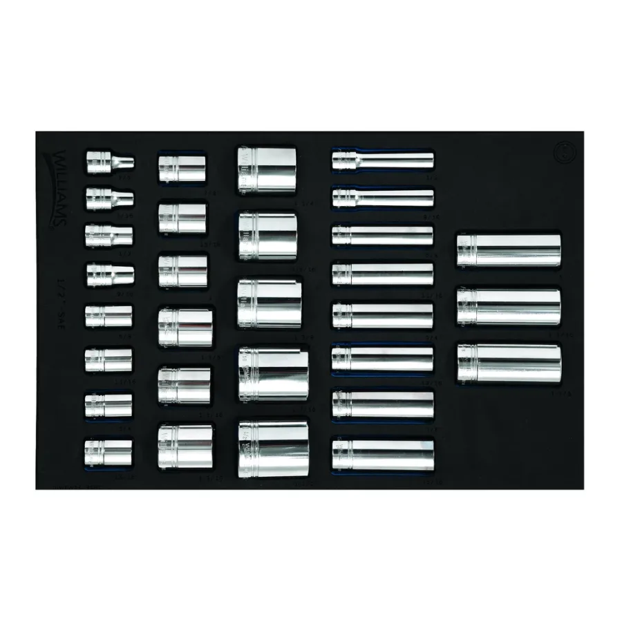 (image for) 30 pc 1/2" Drive 12-Point SAE Shallow & Deep Socket Set in 1/3 F