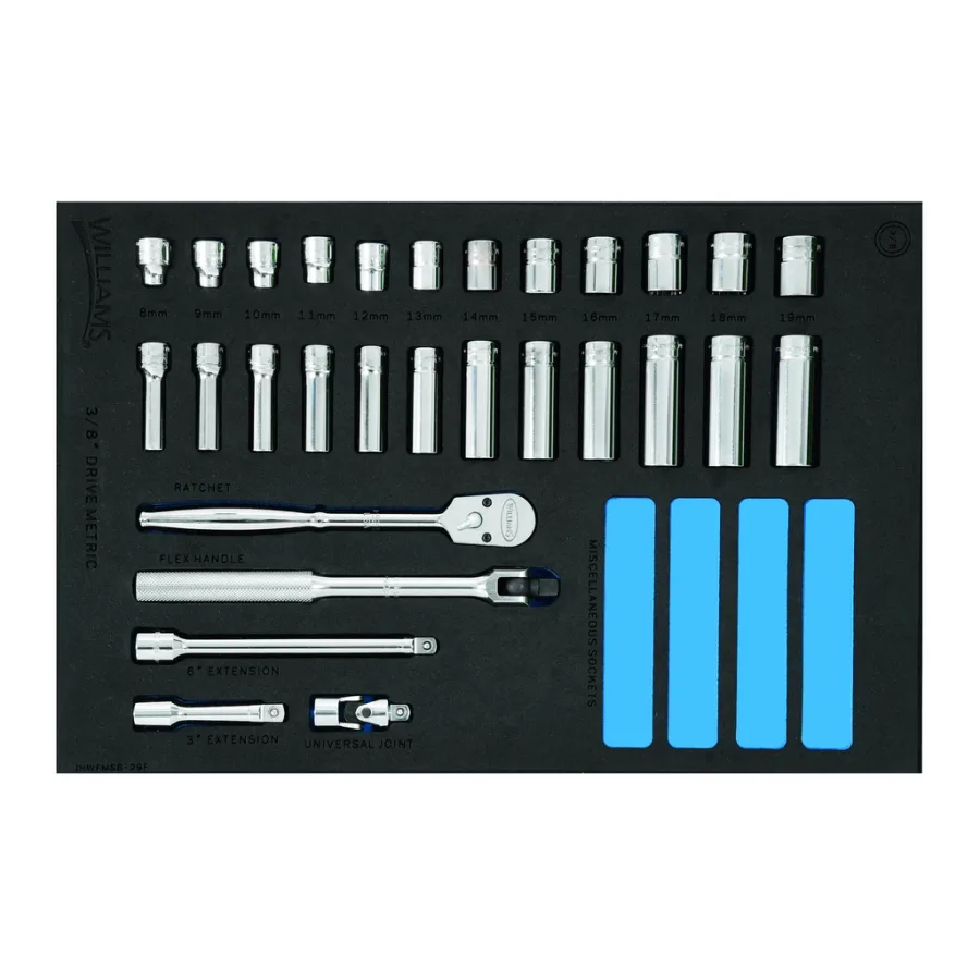 29 pc 3/8 Drive 6-Point Metric Shallow & Deep Socket Set in 1/3 (image for) 29 pc 3/8 Drive 6-Point Metric Shallow & Deep Socket Set in 1/3