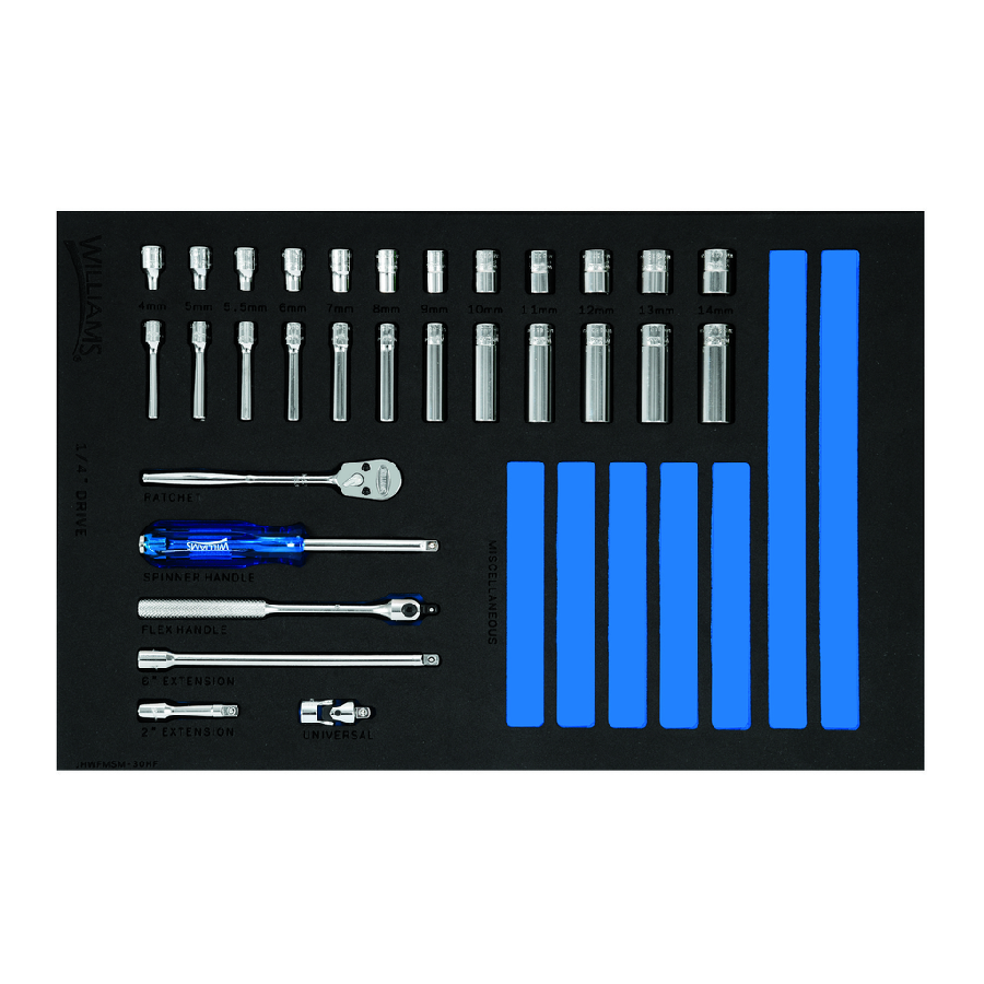 30 pc 1/4 Drive 6-Point Metric Shallow & Deep Sockets & Drive To