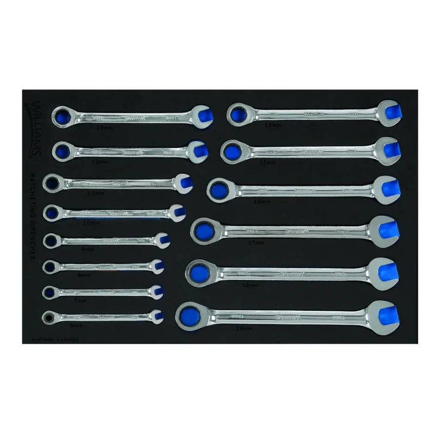 (image for) 14 pc Metric Ratcheting Combination Wrench Set in 1/3 Foam Drawe