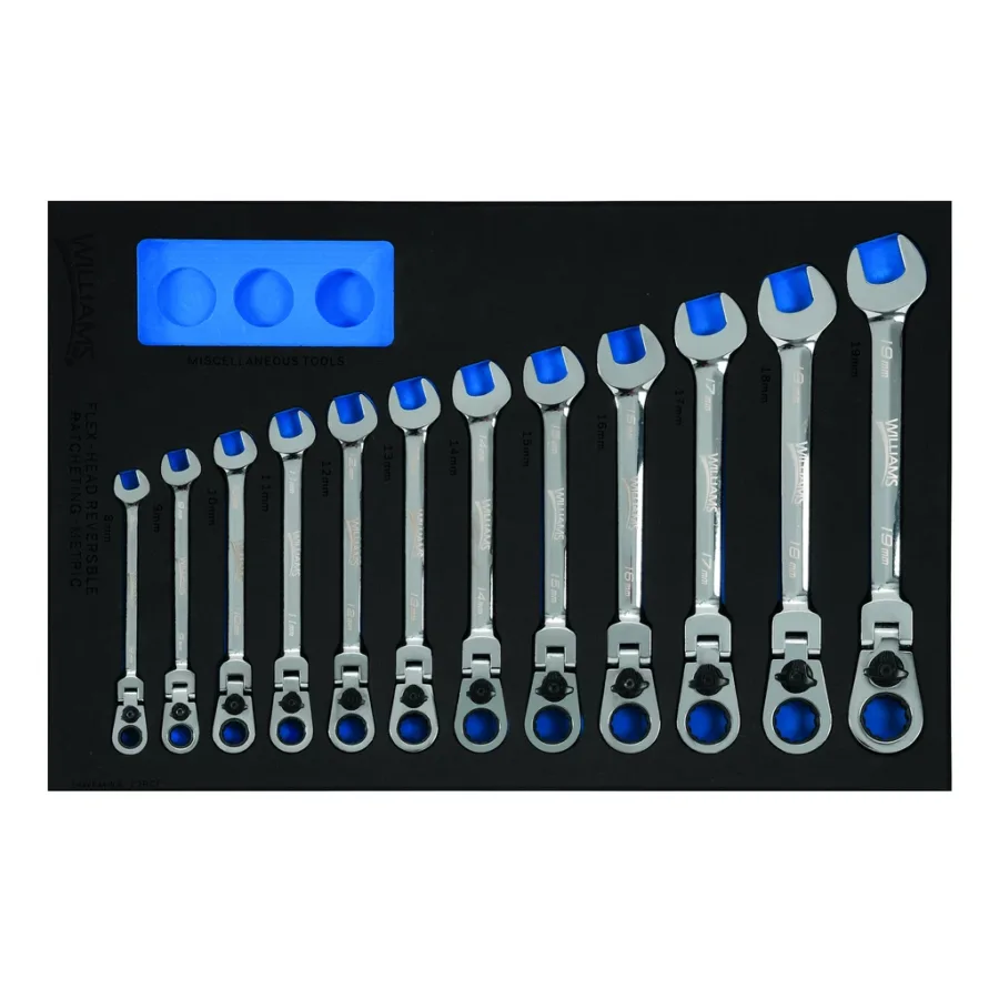 (image for) 12 pc Metric Ratcheting Combination Wrench Set in 1/3 Foam Drawe
