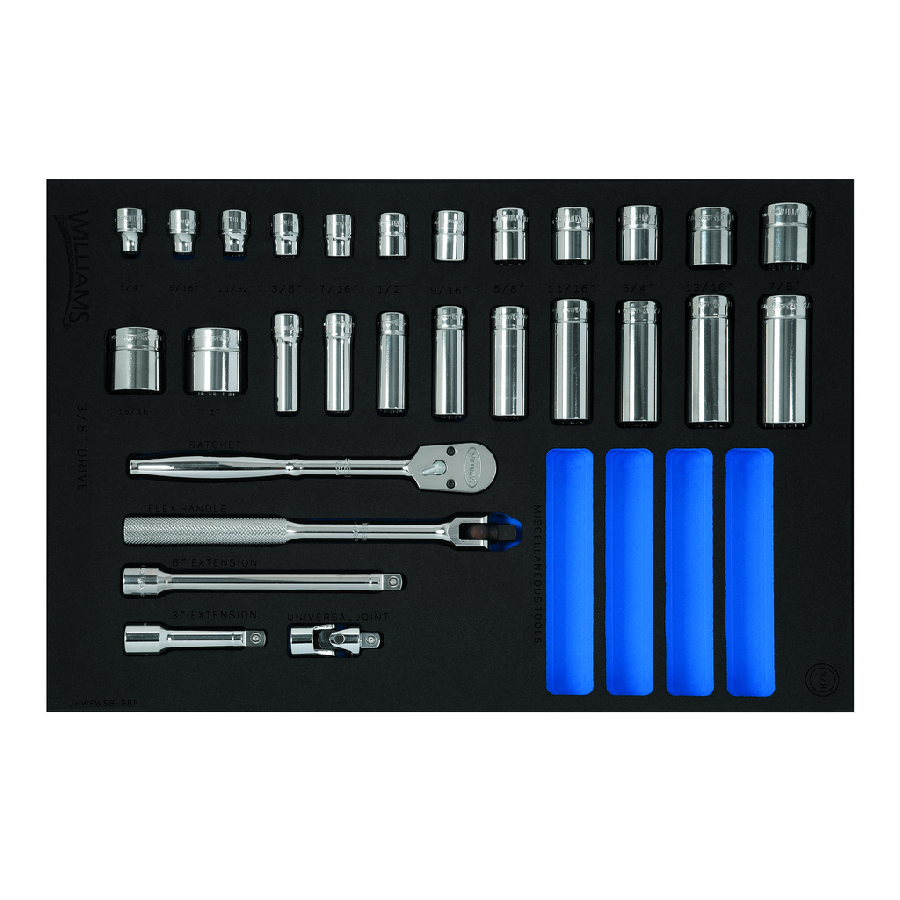 28 pc 3/8 Drive 12-Point SAE Shallow & Deep Socket and Drive Too