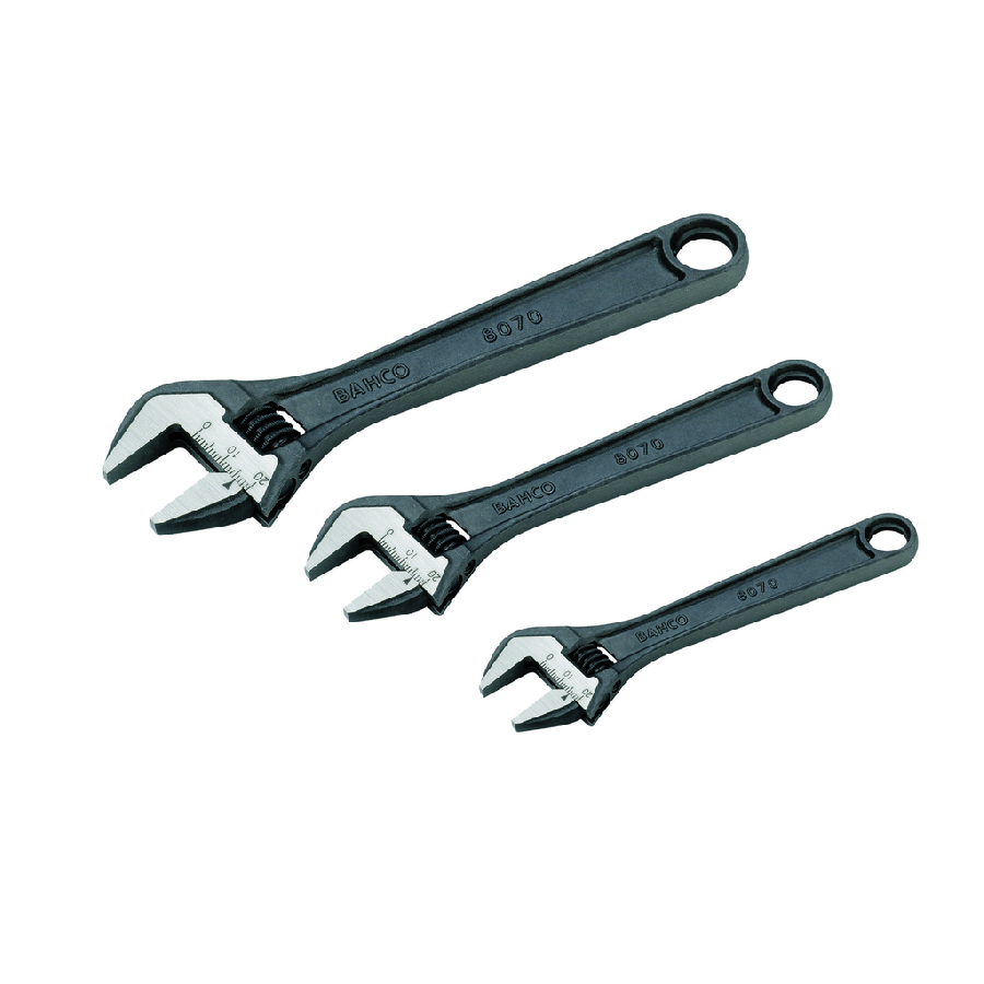 3 pc SAE Adjustable Industrial Black Finish Wrench Set