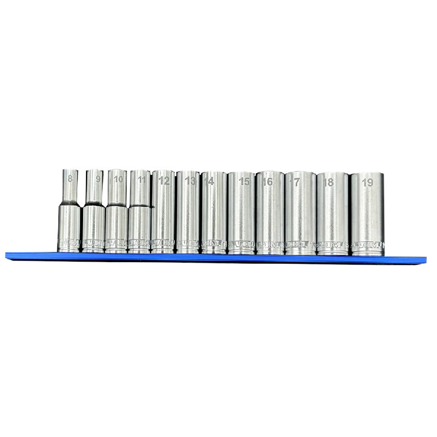 12 PC. 3/8'' DR. DEEP METRIC SOCKET SET W/ 12" BLUE MAGRAIL