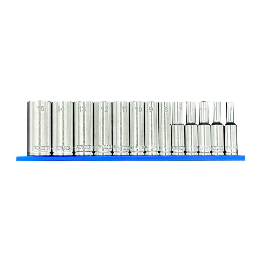 13 PC. 1/4'' DR. DEEP METRIC SOCKET SET W/ BLUE 8" MAGRAIL