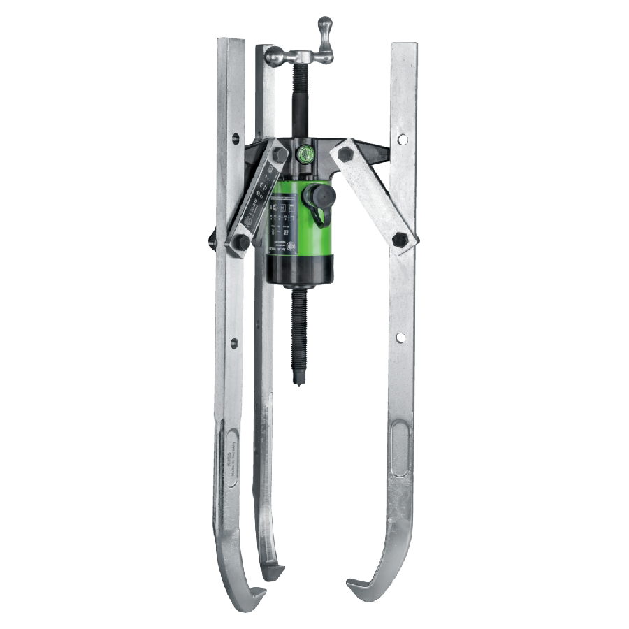Hydraulic, 2- and 3-arm pullers with adjustable clamping depth a