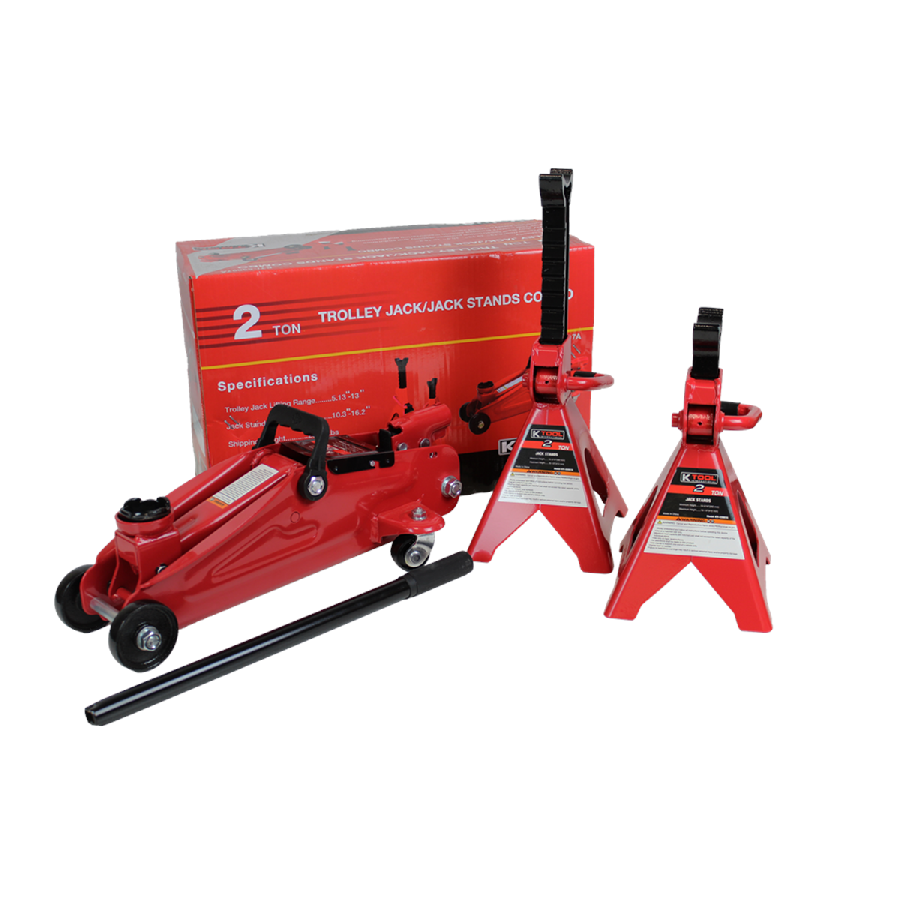 K Tool International Trolley Jack and Jack Stands Combo 2 Ton