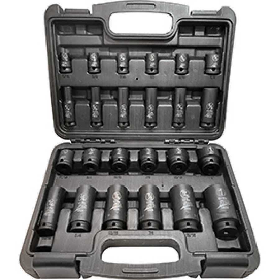 24-Pc. 3/8" Drive 6 Point SAE Standard and Deep Impact Socket Se