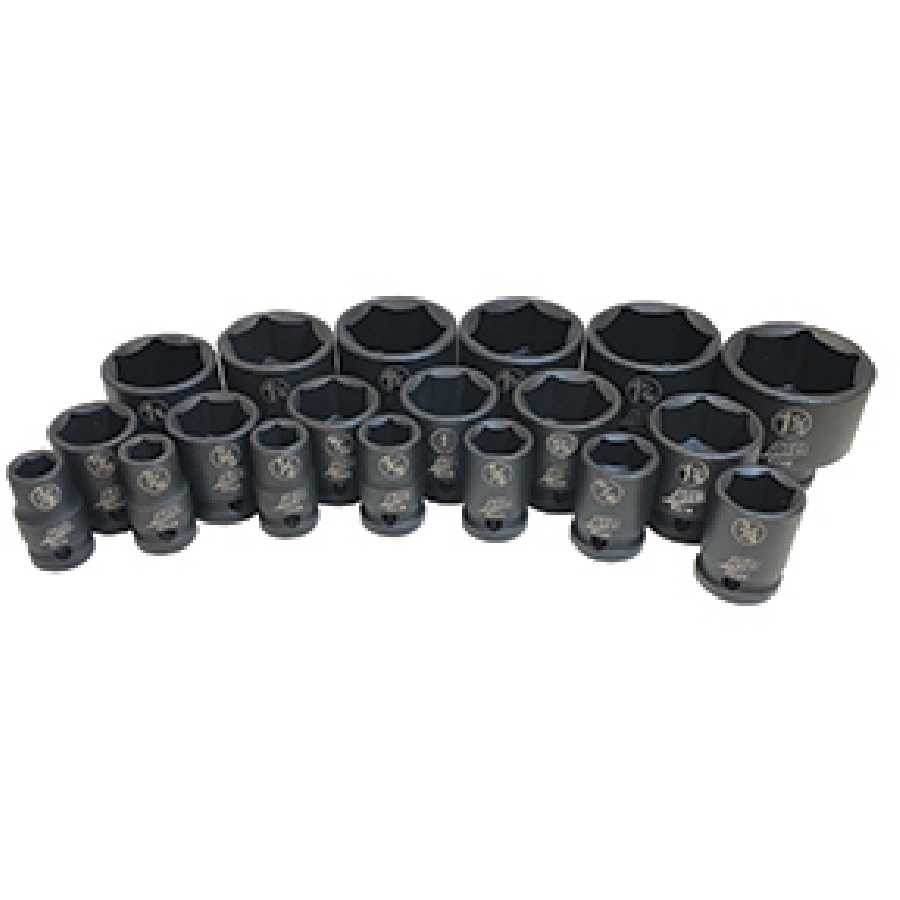 19-Pc. 1/2" Dr. 6-pt SAE Standard Impact Socket Set