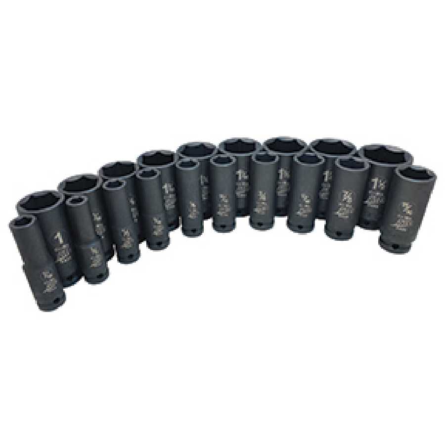 19-Pc. 1/2" Dr. 6-pt SAE Deep Impact Socket Set