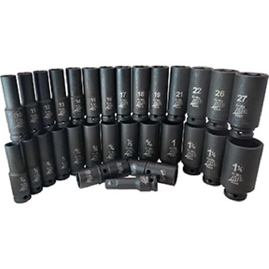 30-Pc. 1/2" Drive 6 Point SAE and Metric Deep Impa...