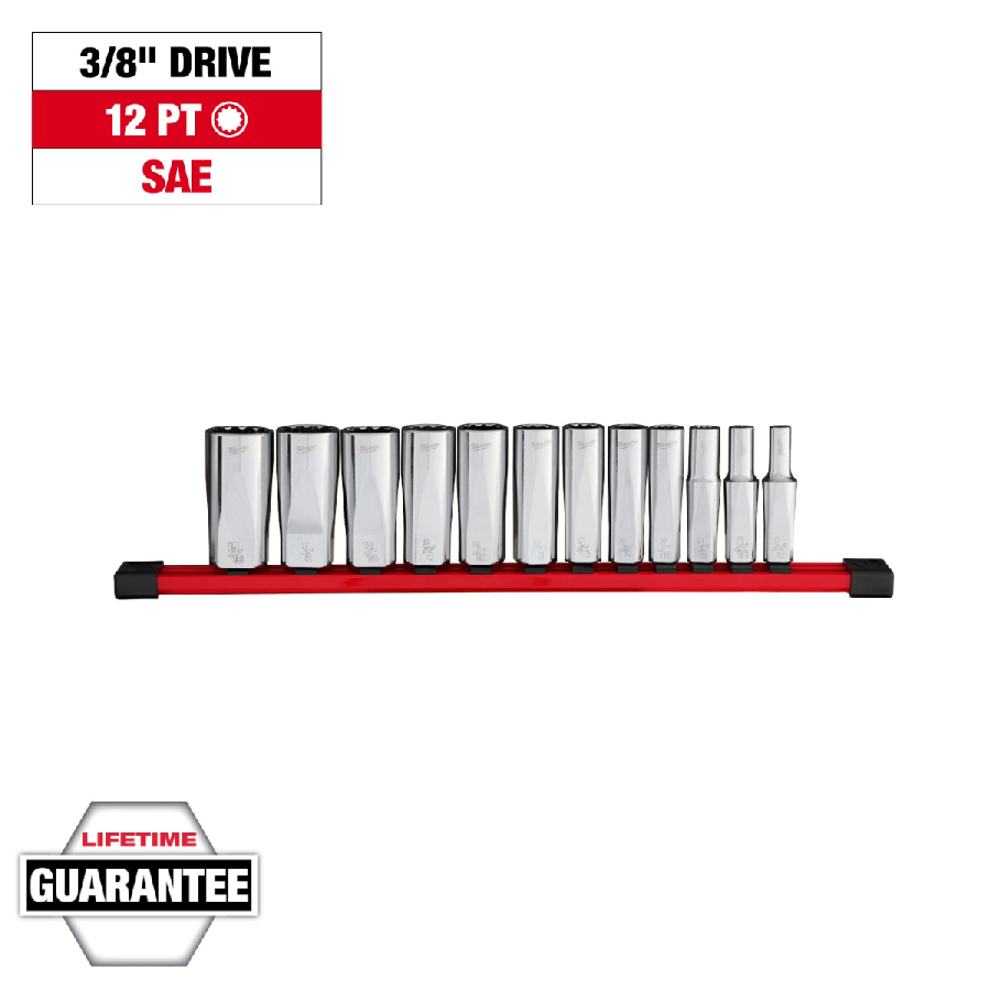 Milwaukee Tool 12pc 3/8 inch Drive 12-Point Deep Well SAE Socket