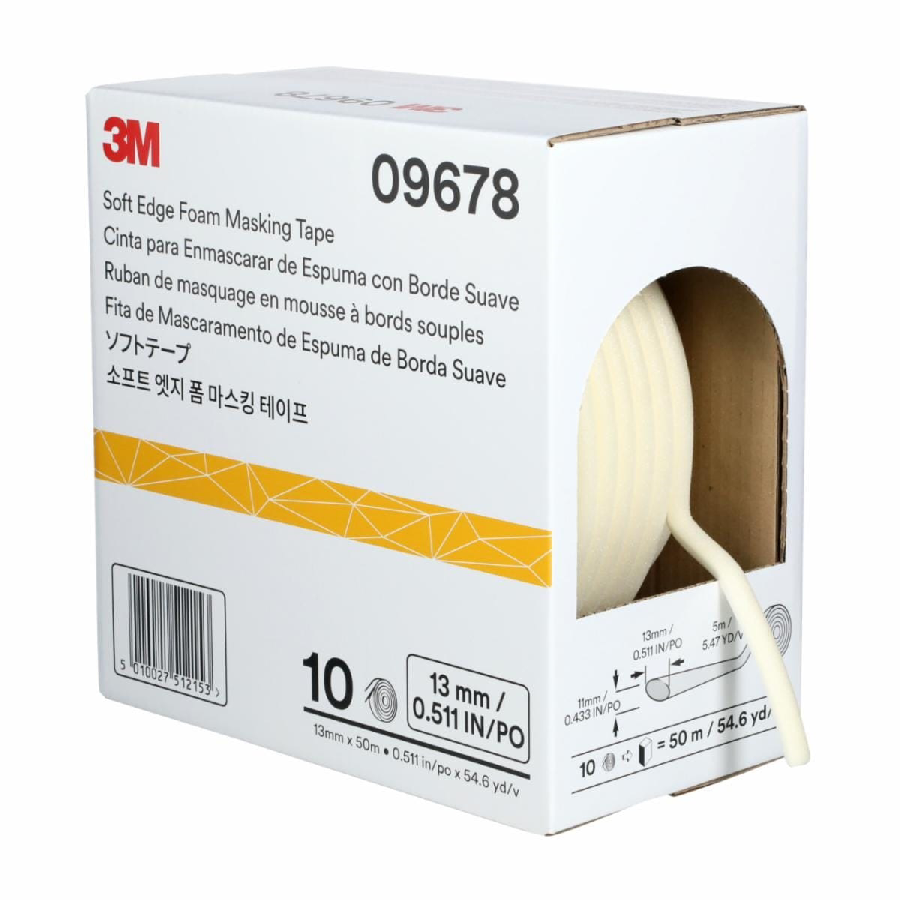 3M Soft Edge Foam Masking Tape, 09678, 1/2 in x 165 ft (13 mm x