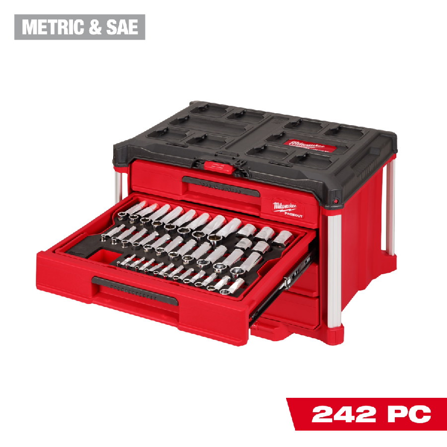 Milwaukee Tool 242 Piece 1/4 3/8 1/2 Inch Drive Metric and SAE R