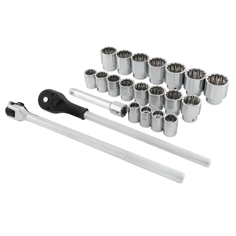 3/4 Inch 22 Piece Chrome Socket and Ratchet Set (image for) 3/4 Inch 22 Piece Chrome Socket and Ratchet Set