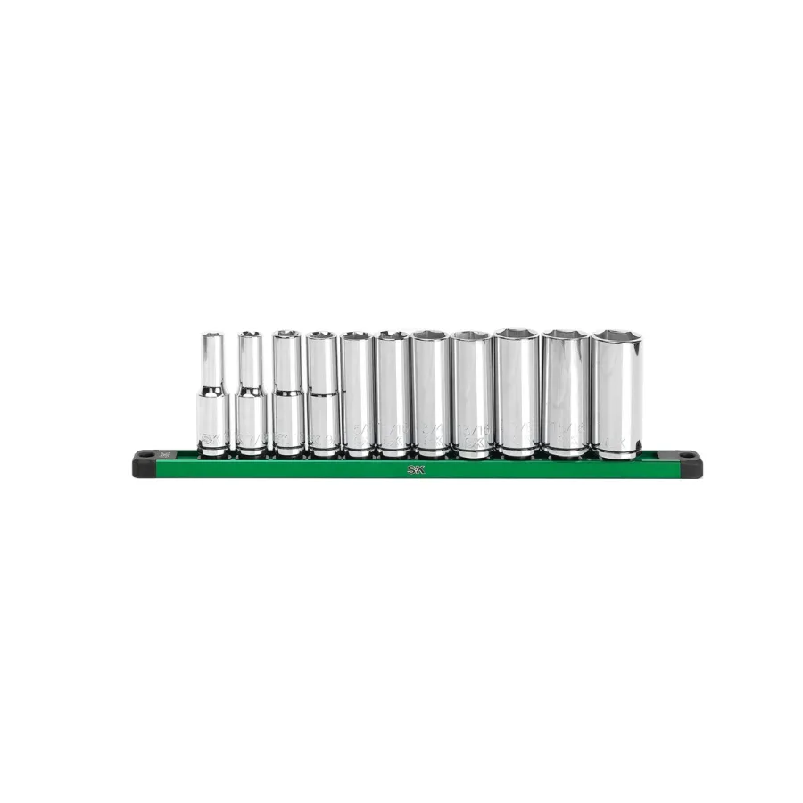 1/2" Drive, 11 Piece, 6 Point, Deep, SAE Chrome Socket Set. 