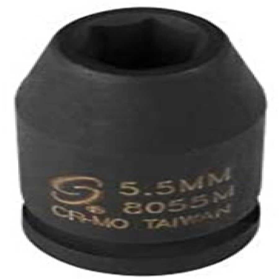 1/4 In Dr Impact Socket, 6 Pt, Std, 5-1/2mm