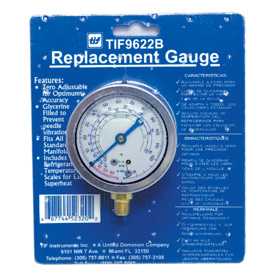 Refrigerant Gauge, Glycerine Low Side R134 Auto