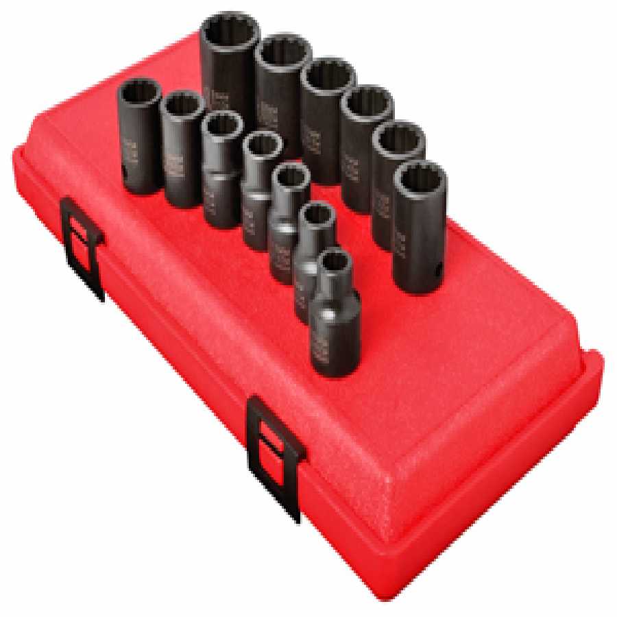 1/2 In Dr 12-Pt Std Metric Impact Socket Set - 13-Pc