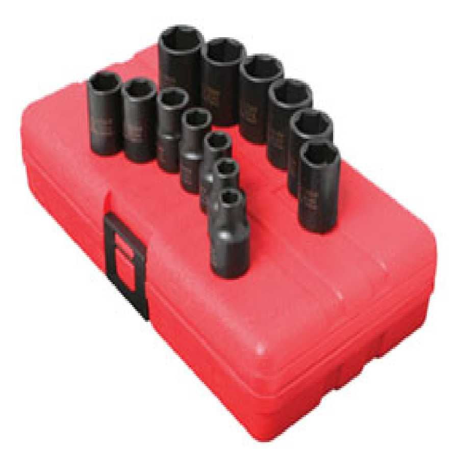 3/8 In Dr 6-Pt Std Metric Impact Socket Set - 13-Pc