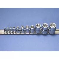 1/4, 3/8, 1/2 In Dr Female Torx Set E4-E20 - 11-Pc on Rail 1/4, 3/8, 1/2 In Dr Female Torx Set E4-E20 - 11-Pc on Rail