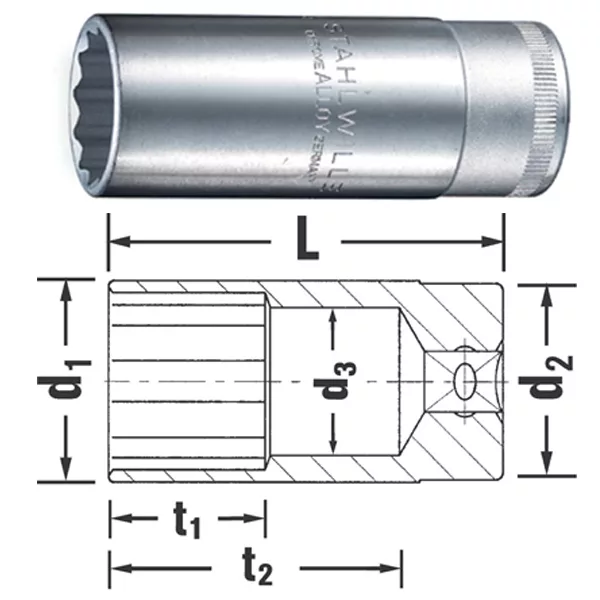 51-27 1/2 Inch Drive 12 Pt Extra Deep Metric Socket 27mm